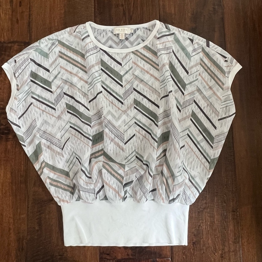Ted Baker Chevron Patterned Blouse - White, Beige, and Green